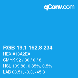カラーコード: RGB 19.1 162.8 234 | qconv.com