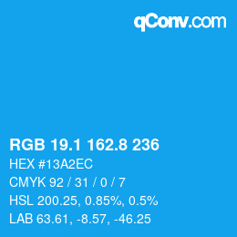 Color code: RGB 19.1 162.8 236 | qconv.com