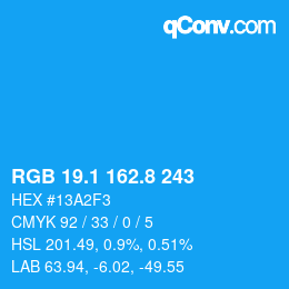 Color code: RGB 19.1 162.8 243 | qconv.com