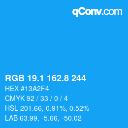 カラーコード: RGB 19.1 162.8 244 | qconv.com