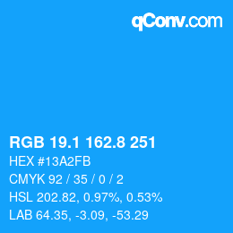 カラーコード: RGB 19.1 162.8 251 | qconv.com