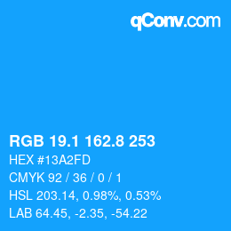カラーコード: RGB 19.1 162.8 253 | qconv.com