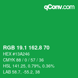 カラーコード: RGB 19.1 162.8 70 | qconv.com