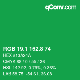 Color code: RGB 19.1 162.8 74 | qconv.com