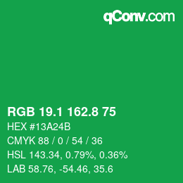 カラーコード: RGB 19.1 162.8 75 | qconv.com
