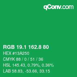 カラーコード: RGB 19.1 162.8 80 | qconv.com