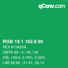 カラーコード: RGB 19.1 162.8 90 | qconv.com