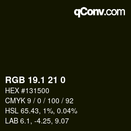 Color code: RGB 19.1 21 0 | qconv.com
