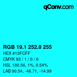 カラーコード: RGB 19.1 252.8 255 | qconv.com