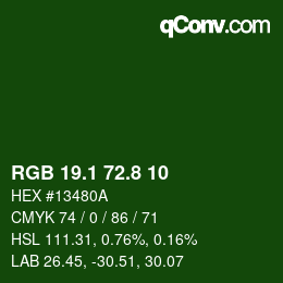 カラーコード: RGB 19.1 72.8 10 | qconv.com