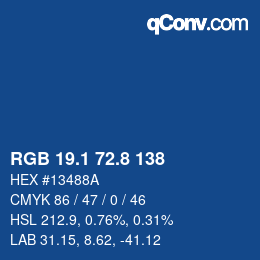 カラーコード: RGB 19.1 72.8 138 | qconv.com