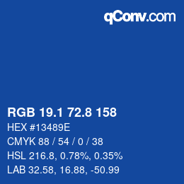 カラーコード: RGB 19.1 72.8 158 | qconv.com