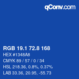 カラーコード: RGB 19.1 72.8 168 | qconv.com