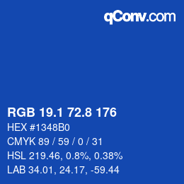 カラーコード: RGB 19.1 72.8 176 | qconv.com
