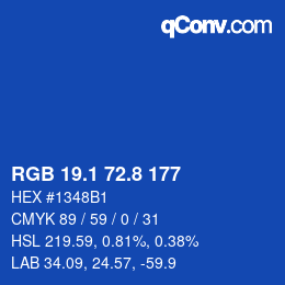 カラーコード: RGB 19.1 72.8 177 | qconv.com