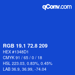 カラーコード: RGB 19.1 72.8 209 | qconv.com