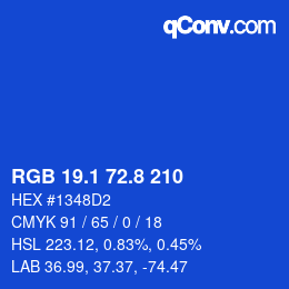 カラーコード: RGB 19.1 72.8 210 | qconv.com