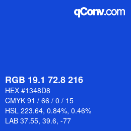 カラーコード: RGB 19.1 72.8 216 | qconv.com
