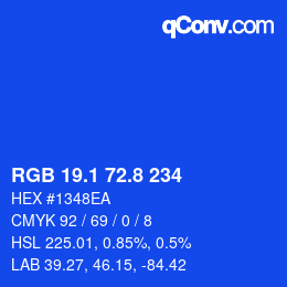 カラーコード: RGB 19.1 72.8 234 | qconv.com