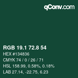 カラーコード: RGB 19.1 72.8 54 | qconv.com