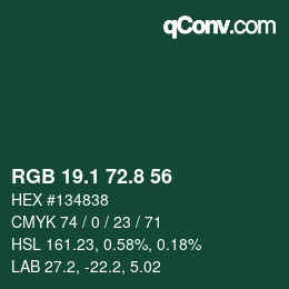 カラーコード: RGB 19.1 72.8 56 | qconv.com