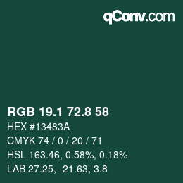 Color code: RGB 19.1 72.8 58 | qconv.com