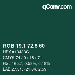 Color code: RGB 19.1 72.8 60 | qconv.com