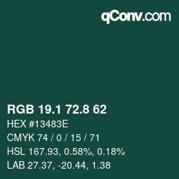 カラーコード: RGB 19.1 72.8 62 | qconv.com