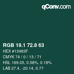 Color code: RGB 19.1 72.8 63 | qconv.com