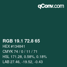 Color code: RGB 19.1 72.8 65 | qconv.com
