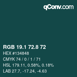 Color code: RGB 19.1 72.8 72 | qconv.com
