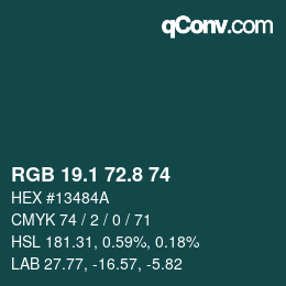 Color code: RGB 19.1 72.8 74 | qconv.com