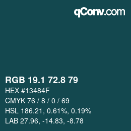 Color code: RGB 19.1 72.8 79 | qconv.com