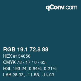 カラーコード: RGB 19.1 72.8 88 | qconv.com