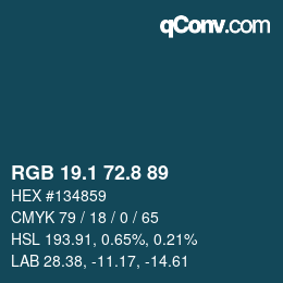 Color code: RGB 19.1 72.8 89 | qconv.com