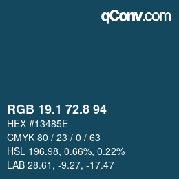 Color code: RGB 19.1 72.8 94 | qconv.com