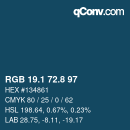 カラーコード: RGB 19.1 72.8 97 | qconv.com