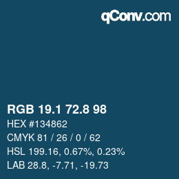 Color code: RGB 19.1 72.8 98 | qconv.com