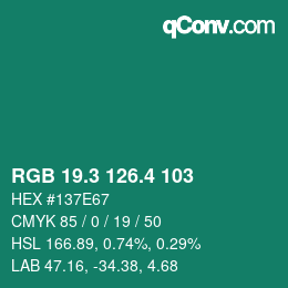 カラーコード: RGB 19.3 126.4 103 | qconv.com