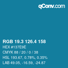 カラーコード: RGB 19.3 126.4 158 | qconv.com