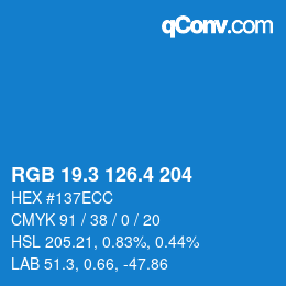 カラーコード: RGB 19.3 126.4 204 | qconv.com