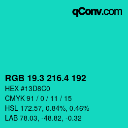 カラーコード: RGB 19.3 216.4 192 | qconv.com