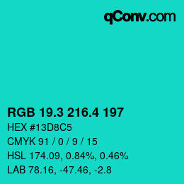 カラーコード: RGB 19.3 216.4 197 | qconv.com
