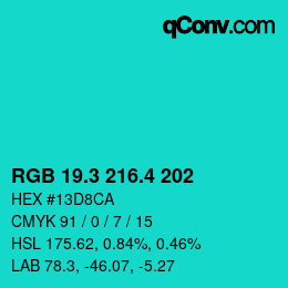 カラーコード: RGB 19.3 216.4 202 | qconv.com