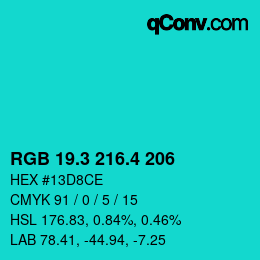 カラーコード: RGB 19.3 216.4 206 | qconv.com