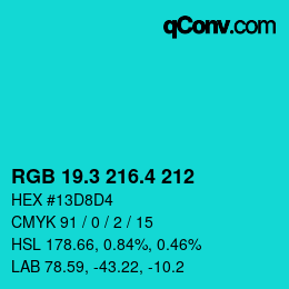 カラーコード: RGB 19.3 216.4 212 | qconv.com