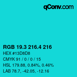 カラーコード: RGB 19.3 216.4 216 | qconv.com
