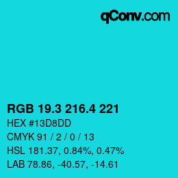 カラーコード: RGB 19.3 216.4 221 | qconv.com
