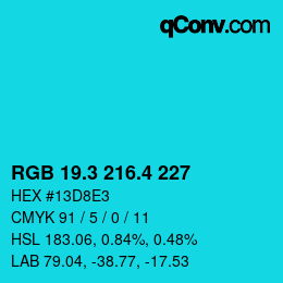 カラーコード: RGB 19.3 216.4 227 | qconv.com