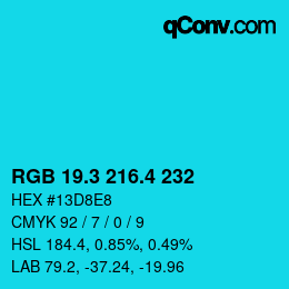 カラーコード: RGB 19.3 216.4 232 | qconv.com